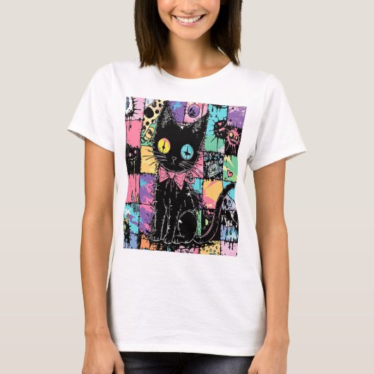 Schattigee Kawaii Pastel Gothic Patchwork Gothic C T-shirt (Voorkant)