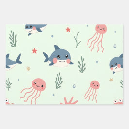 Schattigee kawaii pastel oceaandieren inpakpapier vel