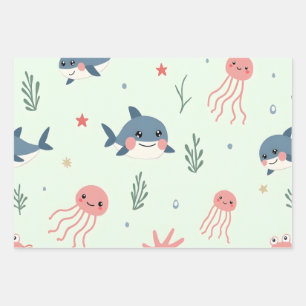 Schattigee kawaii pastel oceaandieren inpakpapier vel