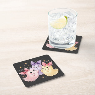 Schattigee kawaii pastelgeesten met sprankelende b kartonnen onderzetters