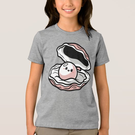 Schattigee Kawaii Pearl in een Open Shell Tri-Blend Shirt (Voorkant)