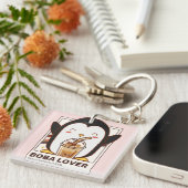 Schattigee Kawaii Penguin Boba Lover Sleutelhanger (Voorkant Rechts)