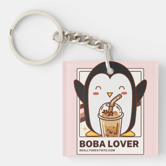 Schattigee Kawaii Penguin Boba Lover Sleutelhanger (voorkant)