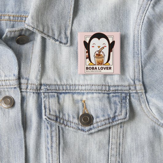 Schattigee Kawaii Penguin Boba Lover Vierkante Button 5,1 Cm (In situ)