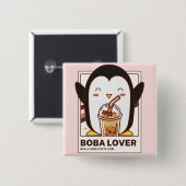 Schattigee Kawaii Penguin Boba Lover Vierkante Button 5,1 Cm (Voorkant /achterkant)