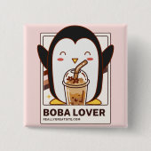 Schattigee Kawaii Penguin Boba Lover Vierkante Button 5,1 Cm (Voorkant)