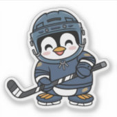 Schattigee Kawaii Penguin in Hockey Outfit Fun Spo Sticker (Voorkant)