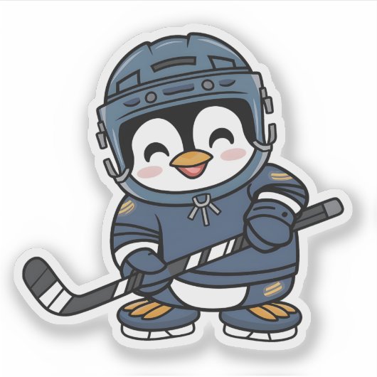 Schattigee Kawaii Penguin in Hockey Outfit Fun Spo Sticker (Voorkant)