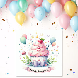 Schattigee Kawaii Pink Cupcake Happy Birthday Kaart