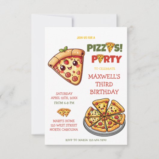 Schattigee Kawaii Pizza Party kinderen Verjaardag Kaart (Voorkant)