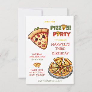 Schattigee Kawaii Pizza Party kinderen Verjaardag Kaart