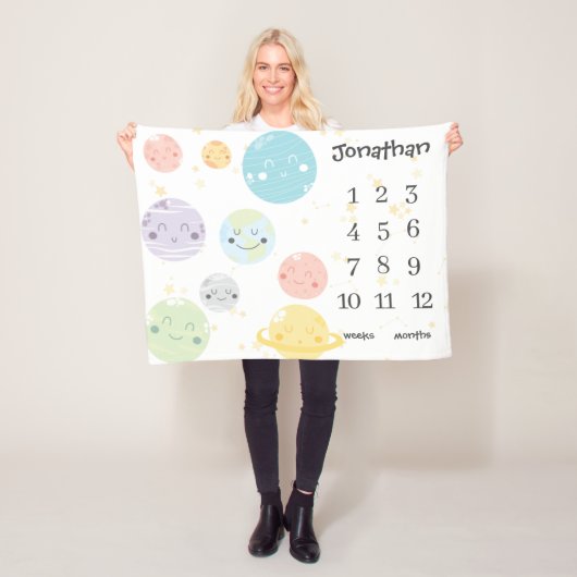 Schattigee Kawaii Planets sterren Baby Milestone Fleece Deken (In situ)
