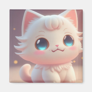 Schattigee Kawaii pluizige witte kat Magneet