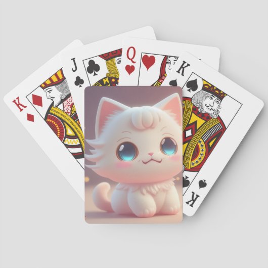 Schattigee Kawaii pluizige witte kat Pokerkaarten (Achterkant)