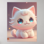 Schattigee Kawaii pluizige witte kat Poster (Voorkant)