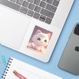 Schattigee Kawaii pluizige witte kat Sticker