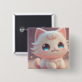 Schattigee Kawaii pluizige witte kat Vierkante Button 5,1 Cm (Voorkant /achterkant)