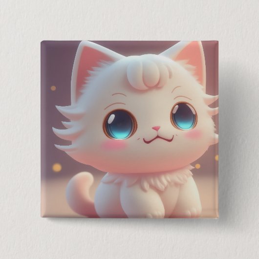 Schattigee Kawaii pluizige witte kat Vierkante Button 5,1 Cm (Voorkant)