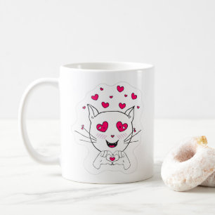 Schattigee kawaii poes met harten houden van mok. koffiemok