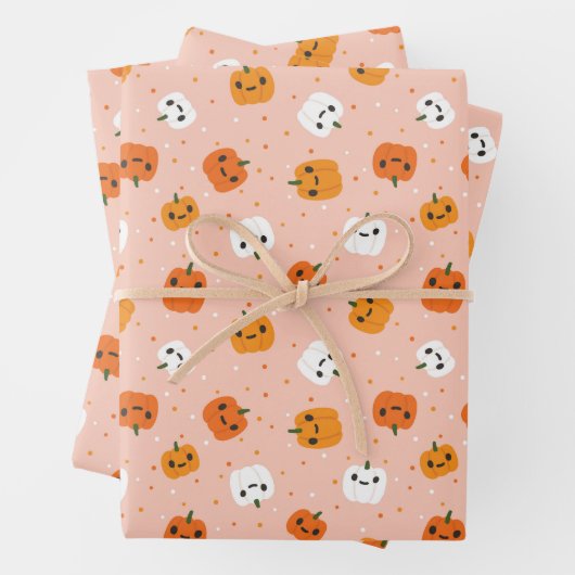 Schattigee Kawaii pompoen gezichten patroon Inpakpapier Vel (In situ)