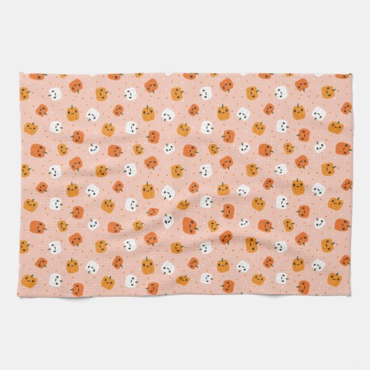 Schattigee Kawaii pompoen gezichten patroon Theedoek (Horizontaal)
