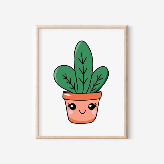 Schattigee Kawaii Potted Snake Plant Art Poster