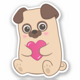 Schattigee Kawaii Pug roze hart Valentijn Sticker