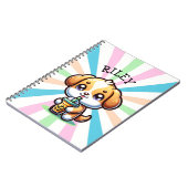 Schattigee Kawaii Puppy Dog met Bubble Tea Geperso Notitieboek (Linkerzijde)