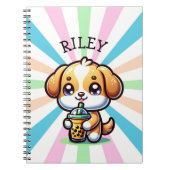 Schattigee Kawaii Puppy Dog met Bubble Tea Geperso Notitieboek (Voorkant)