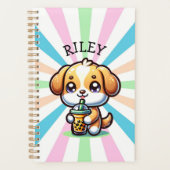 Schattigee Kawaii Puppy Dog met Bubble Tea Geperso Planner (Voorkant)