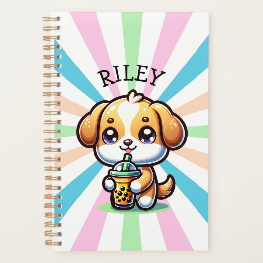 Schattigee Kawaii Puppy Dog met Bubble Tea Geperso Planner (Voorkant)