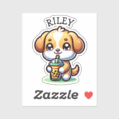 Schattigee Kawaii Puppy Dog met Bubble Tea Geperso Sticker (Vel)