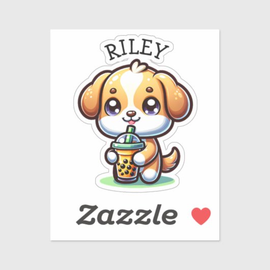 Schattigee Kawaii Puppy Dog met Bubble Tea Geperso Sticker (Vel)