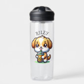 Schattigee Kawaii Puppy Dog met Bubble Tea Geperso Waterfles (Voorkant)