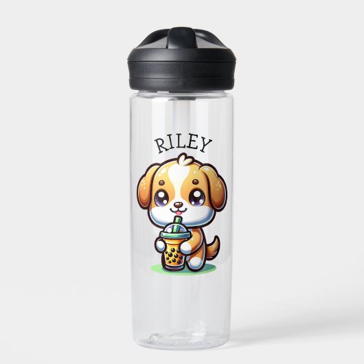 Schattigee Kawaii Puppy Dog met Bubble Tea Geperso Waterfles (Voorkant)