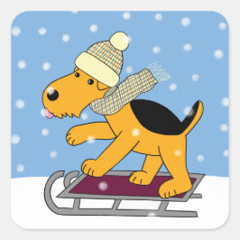 Schattigee Kawaii Puppy Dog op Sled Sticker