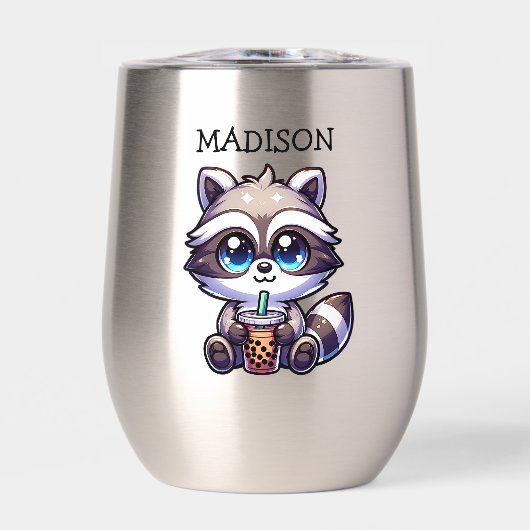 Schattigee Kawaii Raccoon met Bubble Tea Gepersona (Voorkant)