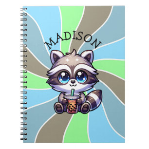 Schattigee Kawaii Raccoon met Bubble Tea Gepersona Notitieboek