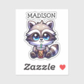 Schattigee Kawaii Raccoon met Bubble Tea Gepersona Sticker (Vel)