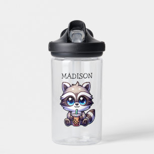 Schattigee Kawaii Raccoon met Bubble Tea Gepersona Waterfles