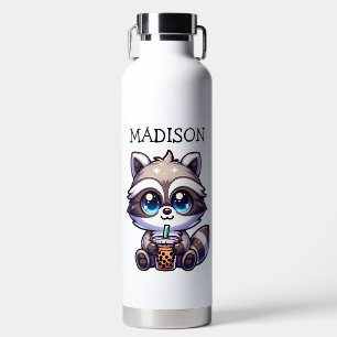 Schattigee Kawaii Raccoon met Bubble Tea Gepersona Waterfles