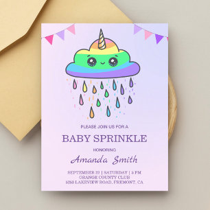 Schattigee Kawaii Rainbow Cloud Eenhoorn Baby Spri Uitnodiging Briefkaart