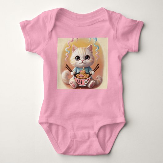 Schattigee Kawaii Ramen Cat Baby Bodysuit – Schatt (Voorkant)