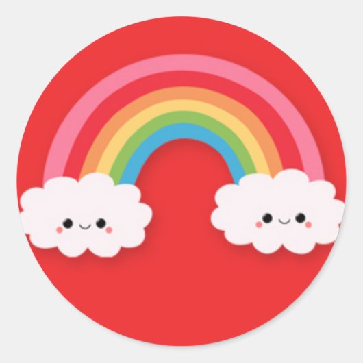 Schattigee Kawaii regenboog en wolken op rood Ronde Sticker (Voorkant)