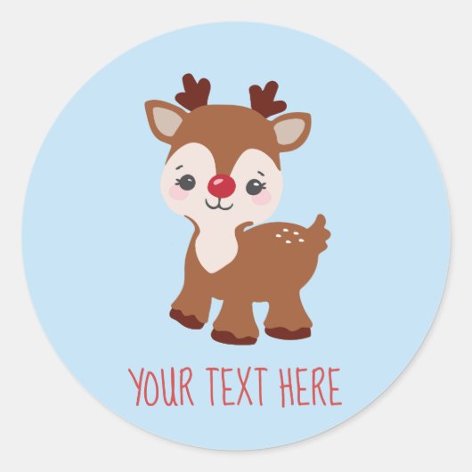 Schattigee Kawaii rendieren gepersonaliseerde Stic Ronde Sticker (Voorkant)