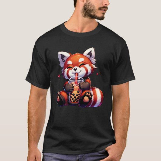 Schattigee Kawaii Rode Panda Drink Bubble Tea Melk T-shirt (Voorkant)