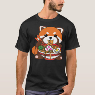 Schattigee Kawaii Rode Panda Eten Ramen Noodles T-shirt