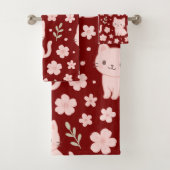 Schattigee Kawaii Roze Katten en Bloemen Handdoek (Insitu)