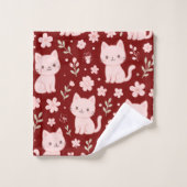Schattigee Kawaii Roze Katten en Bloemen Handdoek  (Wasdoekje)