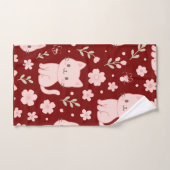 Schattigee Kawaii Roze Katten en Bloemen Handdoek  (Handdoek)